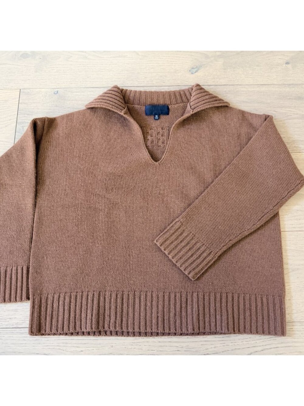 Nili Lotan Julie Cashmere Johnny Collar Sweater Cognac Rust Brown XS
